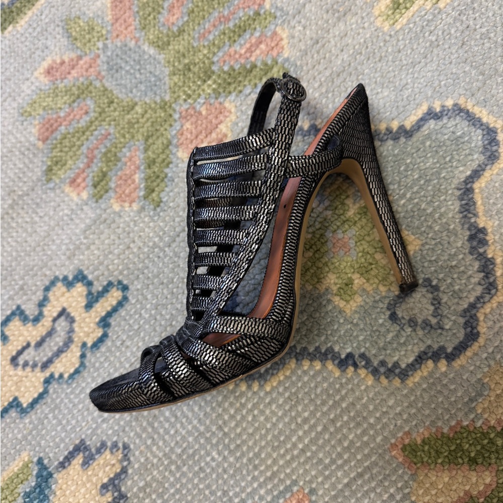 Via Spiga Black Textured Strappy Heels